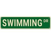 Metal Tin Signs SWIMMING DR Funny metal Signs Vintage Sign Retro Tin Signs Aluminum Metal Sign for Bedroom Kitchen Garden Wall Bab Club Coffee Hanging Sign Home Decor 4x16 Inch
