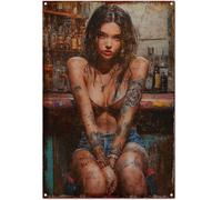 Metal Tin Signs Tattoo Girl From The Bar Iron Painting Garage Iron Sign Decor Metal Tin Sign For Patio Front Door Porch S