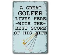 Metal Tin Signs Vintage Funny GolfA Great Golfer Lives Here Tin Poster Golf Decor for Home Club Bar Pub Coffee Garage Shopes 12x8 inch