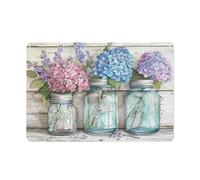 Metal Tin Signs Vintage Retro Farmhouse Bathroom Decor Wall Art Hydrangea In Mason Jar Theme Picture, Flower Bathroom Pictures, Blue Flower Botanical Poster Artwork For Living Room Bedroom 5.5X8 Inch