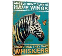 Metal Tin Signs Zebra Angels Don't Always Have Wing Wall Bathroom Decor | 20x30cm Decorative Tin Poster Metal Novelty Wall Decor for Man Cave Kitchen Bar Pub