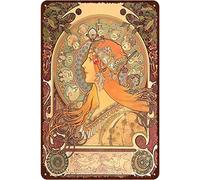 Metal Tin Signs Zodiac Vintage Advertising By Alphonse Mucha Tin Metal Sign Plaque Novelty Wall Poster Metal Vintage Signs Metal Plaque For Bathroom Kitchen Decor S