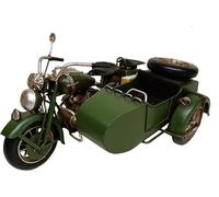 Metal Tin Vintage Collectible Models Classic Transport Cars Scooters Motorbikes Planes Trains Tractors (Metal Tin Green Motorcycle with Side cart Tin Model)
