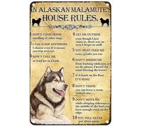 Metal Tin Wall Plaque An Alaskan Malamute'S House Rules Dog Metal Tin Wall Decor Sign Novelty Tin Plaque Vintage Metal Tin Signs For Garden Decor Home S