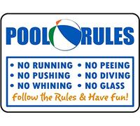 Metal Tin Warning Sign Pool Rules No Running, No Peeing, No Pushing Aluminum Safety Signs for Home, Commercial, and Driveway Alerts Aluminum Metal Sign 8X12 Inches