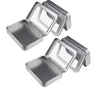 Metal Tins Small,4 pcs Empty Rectangular Hinged Tins Container with Clear Window Lids Mini Storage Containers Organizer Box for Candies Gifts Treasures Craft Silver 130 * 95 * 38mm