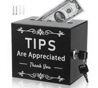 Metal Tip Jar with 2 Keys, Lockable Donation and Suggestion Box for Bar Cafe Restaurant, Secure Ballot and Raffle Box for Countertop and Fundraising Events, 6 x 4 x 5 Inches(Black)