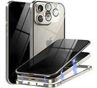 Metal Titanium Privacy Case for iPhone 16/17, Built-in Privacy Screen Protector & Camera Lens Protector, Magnetic Adsorption Double Sided Tempered Glass Anti Peep Anti Spy Phone Cover for Men Women