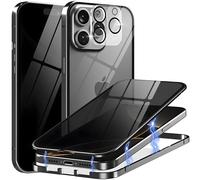 Metal Titanium Privacy Case for iPhone 16, Built-in Privacy Screen Protector & Camera Lens Protector, Magnetic Adsorption Double Sided Tempered Glass Anti Peep Anti Spy Phone Cover for Men Women