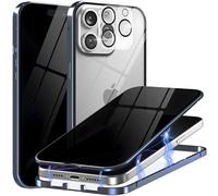 Metal Titanium Privacy Case for iPhone 16, Built-in Privacy Screen Protector & Camera Lens Protector, Magnetic Adsorption Double Sided Tempered Glass Anti Peep Anti Spy Phone Cover for Men Women
