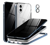 Metal Titanium Privacy Case for iPhone 17, Built-in Privacy Screen Protector & Camera Lens Protector, Magnetic Adsorption Double Sided Tempered Glass Anti Peep Anti Spy Phone Cover for Men Women