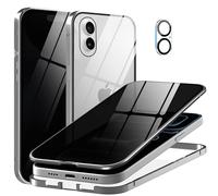 Metal Titanium Privacy Case for iPhone 17, Built-in Privacy Screen Protector & Camera Lens Protector, Magnetic Adsorption Double Sided Tempered Glass Anti Peep Anti Spy Phone Cover for Men Women