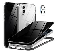 Metal Titanium Privacy Case for iPhone 17, Built-in Privacy Screen Protector & Camera Lens Protector, Magnetic Adsorption Double Sided Tempered Glass Anti Peep Anti Spy Phone Cover for Men Women