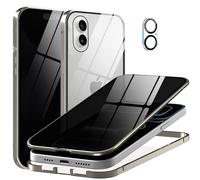Metal Titanium Privacy Case for iPhone 17, Built-in Privacy Screen Protector & Camera Lens Protector, Magnetic Adsorption Double Sided Tempered Glass Anti Peep Anti Spy Phone Cover for Men Women