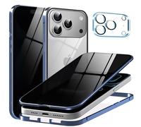 Metal Titanium Privacy Case for iPhone 17 Pro, Built-in Privacy Screen Protector & Camera Lens Protector, Magnetic Adsorption Double Sided Tempered Glass Anti Peep Anti Spy Phone Cover for Men Women