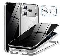 Metal Titanium Privacy Case for iPhone 17 Pro, Built-in Privacy Screen Protector & Camera Lens Protector, Magnetic Adsorption Double Sided Tempered Glass Anti Peep Anti Spy Phone Cover for Men Women