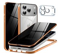 Metal Titanium Privacy Case for iPhone 17 Pro, Built-in Privacy Screen Protector & Camera Lens Protector, Magnetic Adsorption Double Sided Tempered Glass Anti Peep Anti Spy Phone Cover for Men Women
