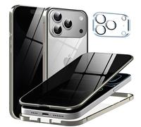Metal Titanium Privacy Case for iPhone 17 Pro Max, Built-in Privacy Screen Protector & Camera Lens Protector, Magnetic Adsorption Double Sided Tempered Glass Anti Peep Anti Spy Cover for Men Women