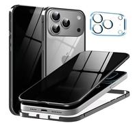 Metal Titanium Privacy Case for iPhone 17 Pro Max, Built-in Privacy Screen Protector & Camera Lens Protector, Magnetic Adsorption Double Sided Tempered Glass Anti Peep Anti Spy Cover for Men Women