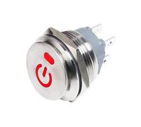 Metal toggle rocker switch 220v 12v 6v 22mm 2NO 4-pin locking buckle fixed 16A high current LED light(Red Power,22MM 2NO_LATCH_12-24V)