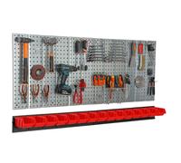 Metal Tool board 156x72cm Pegboard tool holders Tool hooks 15 stacking boxes red