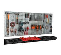 Metal tool board 156x72cm Pegboard with tool holders Tool hooks 7 stacking black