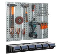 Metal tool board 78x72cm Pegboard tool holders Tool hooks 6 stacking boxes black