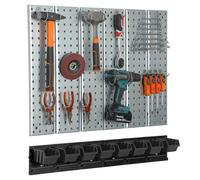 Metal tool board 78x72cm Pegboard tool holders Tool hooks 8 stacking boxes black