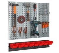 Metal tool board 78x72cm Pegboard tool holders Tool hooks stacking 8 boxes red