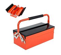 Metal Tool Box, Cantilever Toolbox for Portable Storage, Heavy Duty Steel Tool Chest with Security Keyhole for Workshop Organization