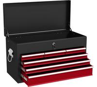 HOMCOM Lockable Metal Tool Chest W/ 6 Drawer - Ball Bearing Runners - Red/Black - Red | TJ Hughes Black