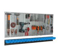 Metal Toolboard 156x72cm Pegboard tool holders Tool hooks 18 stacking boxes blue