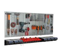 Metal Toolboard 156x72cm Pegboard tool holders Tool hooks 7 stacking boxes black