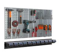 Metal Toolwall 117x72cm Pegboard tool holders Tool hooks 11 stacking boxes black