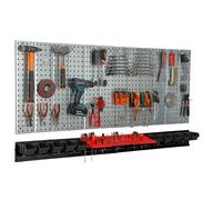 Metal Toolwall 156x72 cm Pegboard toolholders Tool hooks 10 stacking boxes black