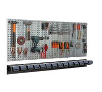 Metal Toolwall 156x72cm Pegboard tool holders Tool hooks 14 stacking boxes black