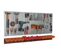 Metal Toolwall 156x72cm Pegboard toolholders Tool hooks 10 stacking boxes orange