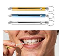 Metal Toothpick, 3 Pcs Portable Set Tooth Pick Metal, Reusable Toothpick, Suitable for Home, Outdoor, Travel, Picnics, Camping and Similar Scenarios (Gold + Blue + Silver)