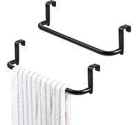 Metal Towel Bar Kitchen Cabinet Towel Rack Strong Steel Towel Bar Rack for Hanging on Inside or Outside of Doors, Home Kitchen Bathroom, Hand Towels, Dish Towels and Tea Towels (Black,2 Pieces)