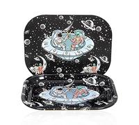Metal Trays with Magnetic Lid,Astronaut in Space Metal Tray,Small Cute Decorative Tray Ideal Storage for Home or on The Go, 7" x 5.5" (Black)