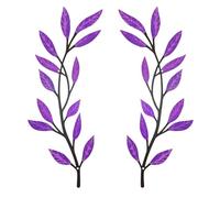 Metal Tree Leaf Wall Decor 2 PCS Rustic Vine Branch Leaf Wall Art for Living Room Bedroom Bathroom Decorations - Purple