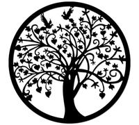Metal Tree of Life Hanging Wall Art Decoration 30cm Openwork Sculpture Ornament, Outdoor Tree Life Silhouette Round Plaque Decor for Living Room, Hallway, Fence, Garden