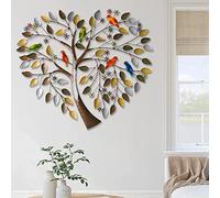 Metal Tree Wall Art Decor, Colorful Birds on Branch Heart Shape Tree Wall Sculpture for Living Room Bedroom - Tree of Life Metal Wall Decor