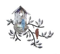 Metal Tree Wall Art with Birdhouse and Birds, Hanging Outdoor Garden Decor for Patio or Yard, Rustic Brown Metal for SCULPTURE 30 x 27 cm for Home and Garden Wall Decoration