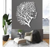 Metal Tree Wall Art - Women Face Metal Artwork Decoration - Modern Branch Sculpture Home Decor for Living Room, Bedroom Hallway and Stairs Nature Home Decor Gift (White 47x39 cm/19x15 in)