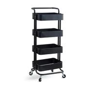 Metal Trolley on Wheels | Storage Shelves | Makeup Storage | Cleaning Trolley | Shelves Unit | Utility Cart | Cleaning Caddy | Metal Rolling Cart (4-Tier Black)