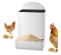 Metal Trough Feeder with Lid, Galvanized Steel Automatic Rabbit Food Dispenser for Cages, Bunny Chicken Guinea Pig Small Animal Outdoor Container