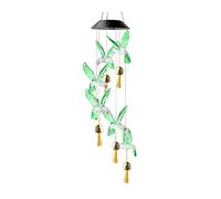 Metal tube wind chimes, Solar Powered Hummingbird LED Color Changing Wind Chime Outdoor Waterproof Multicolor(Green)