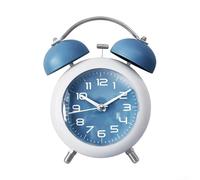 Metal Twin Bell Alarm Clock with Night Light, Loud Sound for Dormitory or Office, Silent Tick Tock Operation, Battery Powered for Easy Placement (Blue)