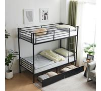 Metal Twin Over Twin Bunk Bed with Two Storage Drawers & Full-Length Guard Rail